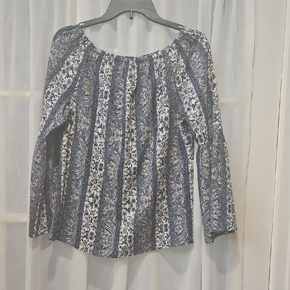 Navy and White Floral Women's Blouse